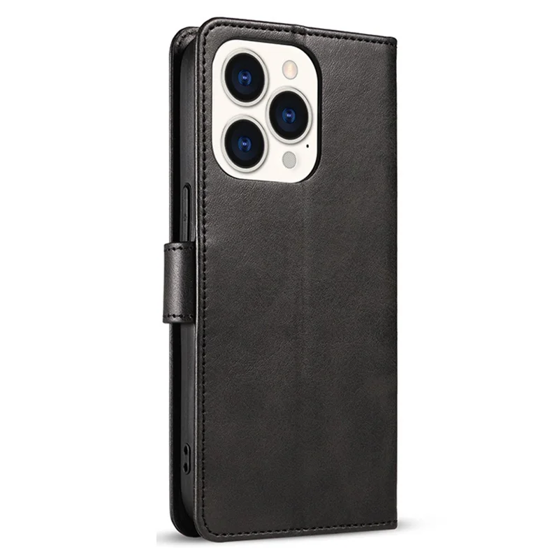 For iPhone 16 Pro Max Case Calf Texture Magnetic Clasp Wallet PU Leather Phone Cover - Black
