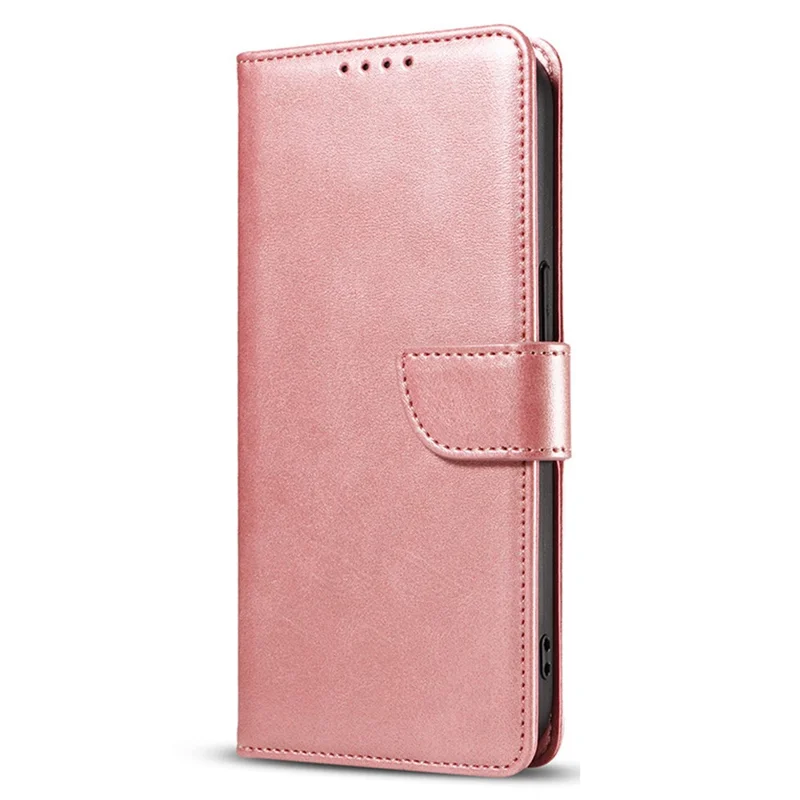 For iPhone 16 Pro Max Case Calf Texture Magnetic Clasp Wallet PU Leather Phone Cover - Rose Gold