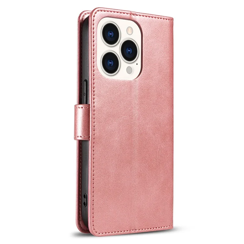For iPhone 16 Pro Max Case Calf Texture Magnetic Clasp Wallet PU Leather Phone Cover - Rose Gold
