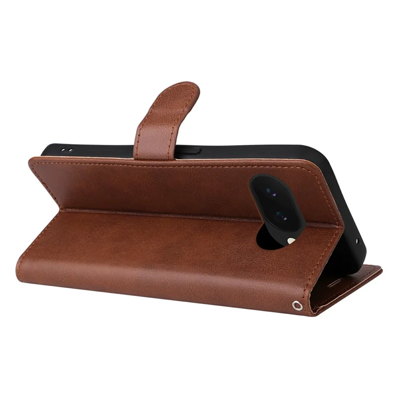 For Google Pixel 9a Case Solid Color Leather Mobile Cover Wallet Stand with Strap - Brown