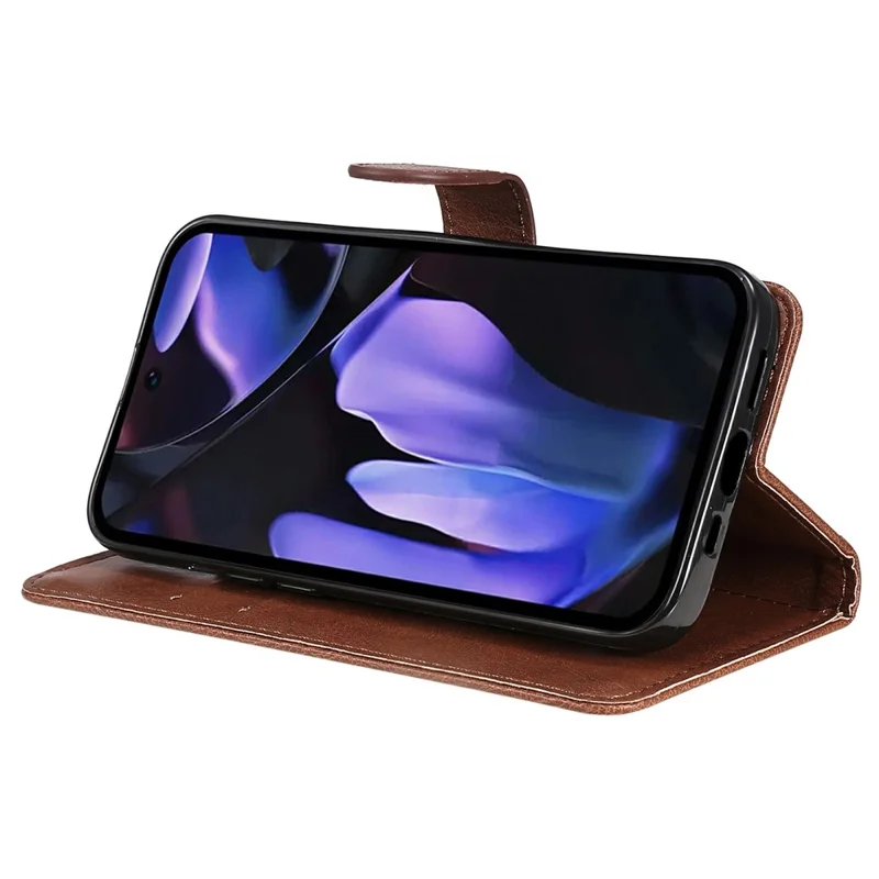 For Google Pixel 9a Case Solid Color Leather Mobile Cover Wallet Stand with Strap - Brown