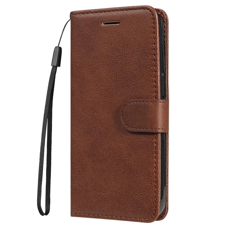 For Google Pixel 9a Case Solid Color Leather Mobile Cover Wallet Stand with Strap - Brown