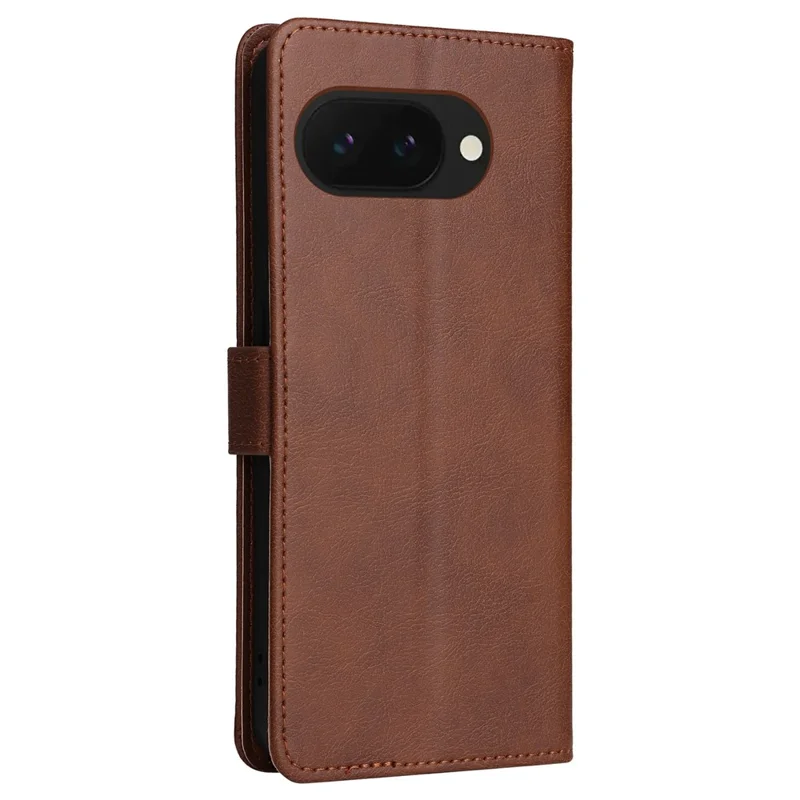 For Google Pixel 9a Case Solid Color Leather Mobile Cover Wallet Stand with Strap - Brown