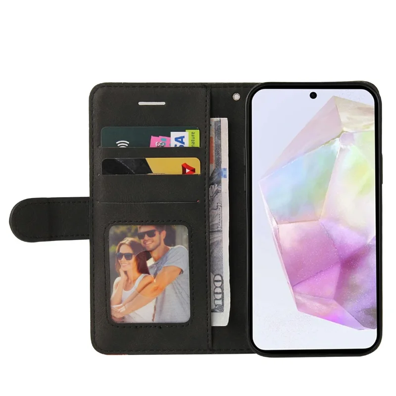 For Google Pixel 9a Leather Case Wallet Stand Color Splicing Phone Cover  - Black