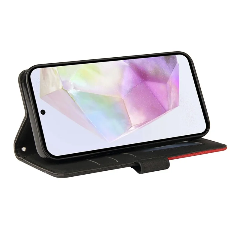 For Google Pixel 9a Leather Case Wallet Stand Color Splicing Phone Cover  - Black