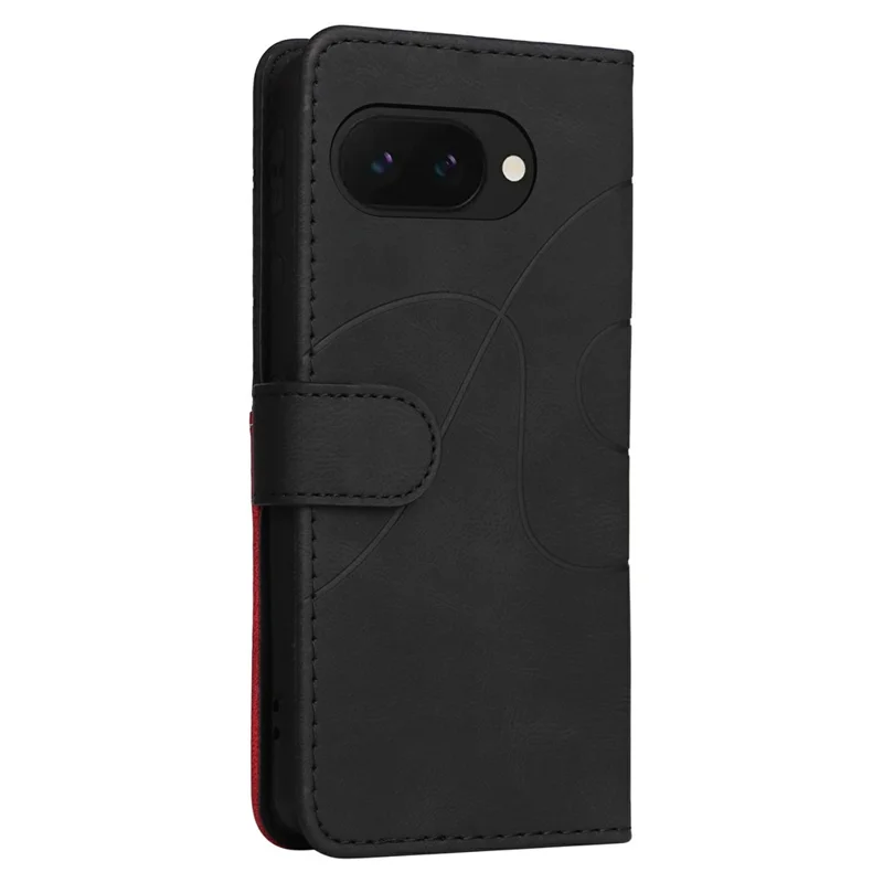 For Google Pixel 9a Leather Case Wallet Stand Color Splicing Phone Cover  - Black