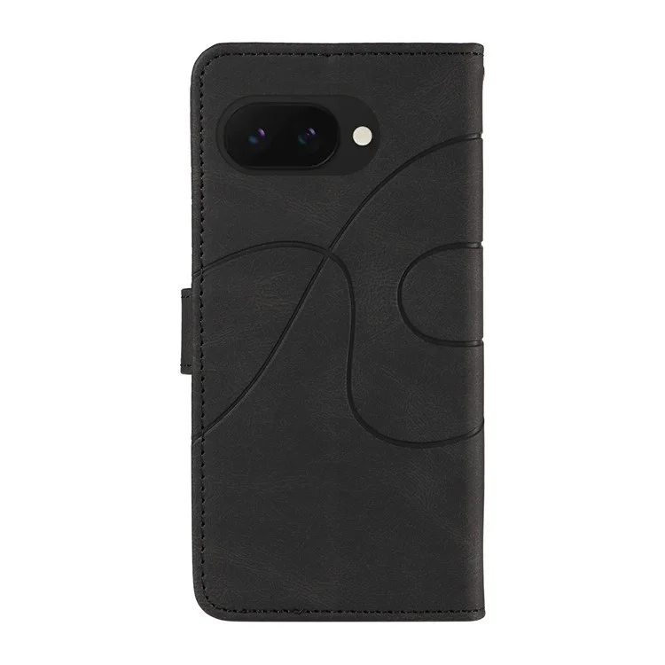 Для Google Pixel 9a Чехол-подставка Кожаный чехол для телефона с изогнутой линией и ремешком на запястье - Черный