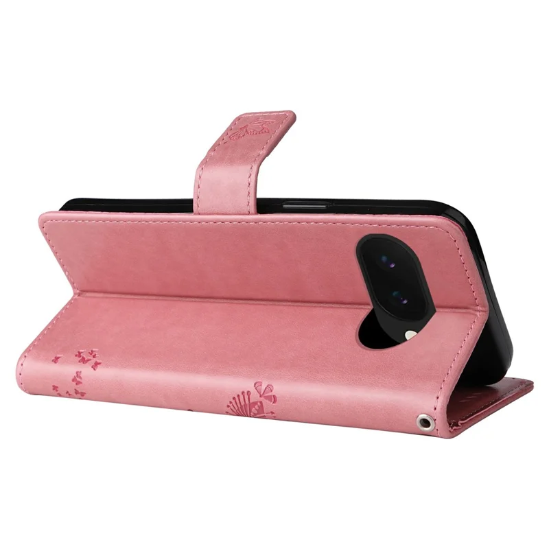 For Google Pixel 9a Phone Case with Stand Cat Tree Pattern Leather Wallet Mobile Cover  - Pink