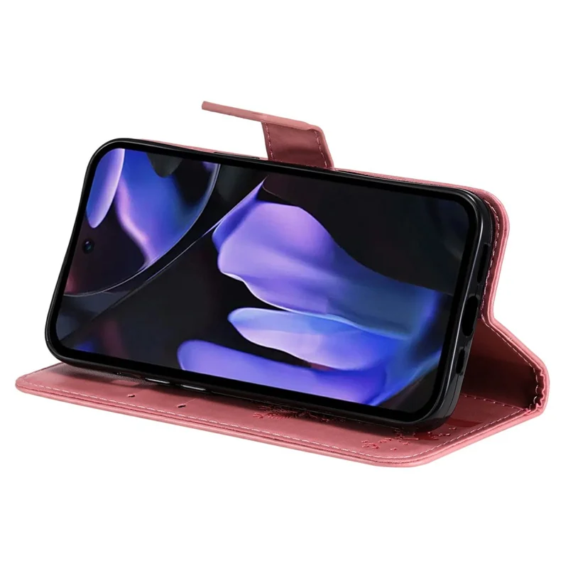 For Google Pixel 9a Phone Case with Stand Cat Tree Pattern Leather Wallet Mobile Cover  - Pink