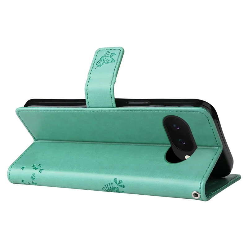 For Google Pixel 9a Phone Case with Stand Cat Tree Pattern Leather Wallet Mobile Cover  - Green
