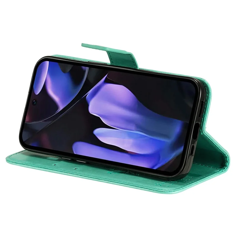 For Google Pixel 9a Phone Case with Stand Cat Tree Pattern Leather Wallet Mobile Cover  - Green
