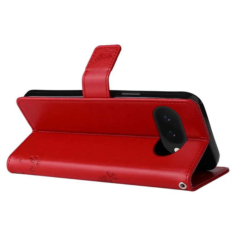 For Google Pixel 9a Phone Case with Stand Cat Tree Pattern Leather Wallet Mobile Cover  - Red