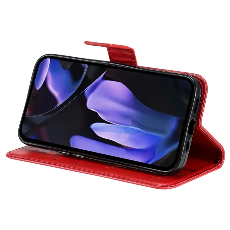 For Google Pixel 9a Phone Case with Stand Cat Tree Pattern Leather Wallet Mobile Cover  - Red