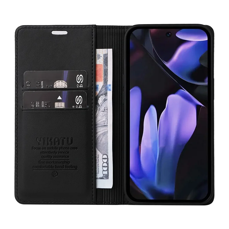 YIKATU YK-001 For Google Pixel 9a Case Stand Leather Phone Cover Strong Magnetic Closure - Black