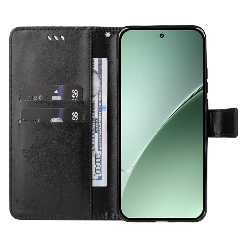 For Xiaomi 15 Pro Phone Case with Stand Cat Tree Pattern Leather Wallet Mobile Cover  - Black