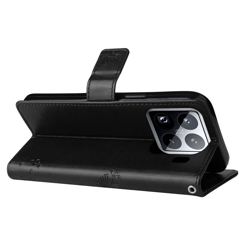 For Xiaomi 15 Pro Phone Case with Stand Cat Tree Pattern Leather Wallet Mobile Cover  - Black