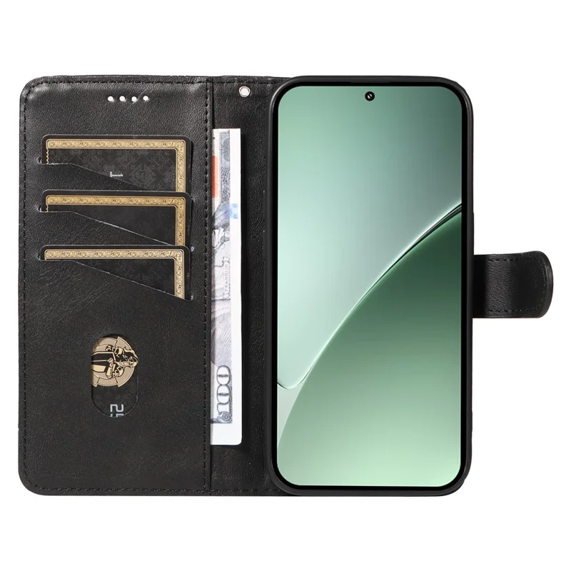 For Xiaomi 15 Pro Case Flip Wallet T-Shape Lines Leather Phone Cover - Black