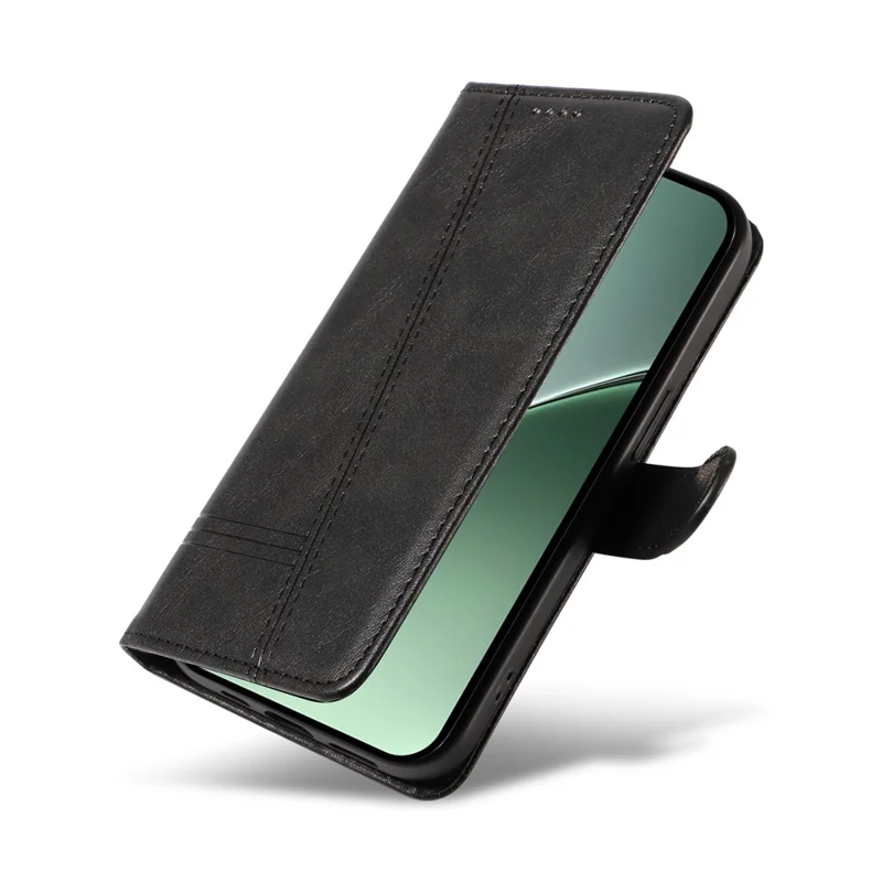 For Xiaomi 15 Pro Case Flip Wallet T-Shape Lines Leather Phone Cover - Black