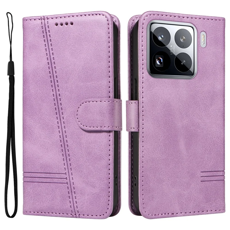 For Xiaomi 15 Pro Case Flip Wallet T-Shape Lines Leather Phone Cover - Light Purple