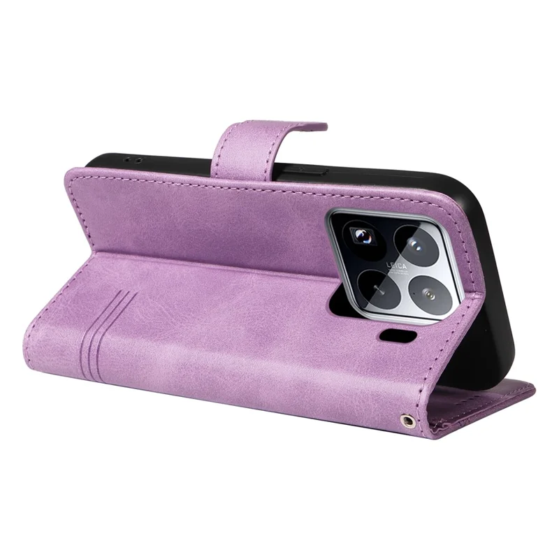 For Xiaomi 15 Pro Case Flip Wallet T-Shape Lines Leather Phone Cover - Light Purple