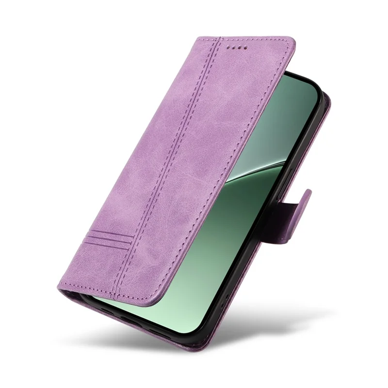 For Xiaomi 15 Pro Case Flip Wallet T-Shape Lines Leather Phone Cover - Light Purple