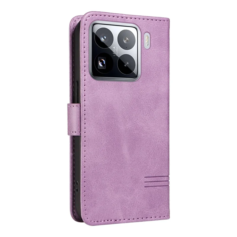 For Xiaomi 15 Pro Case Flip Wallet T-Shape Lines Leather Phone Cover - Light Purple