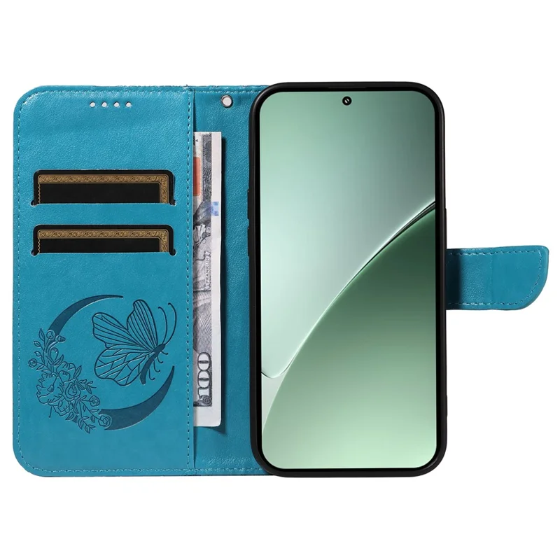 Fodral för Xiaomi 15 Pro med fjärils mönster, läder, plånbok, vikbar hölse - Blå