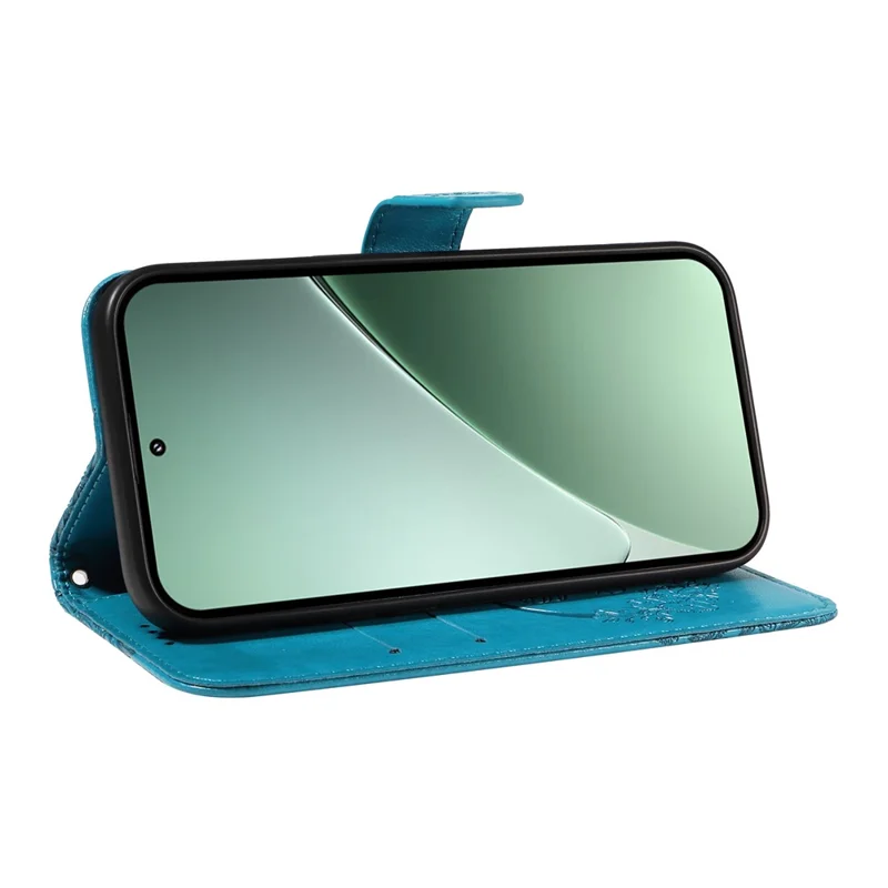 Fodral för Xiaomi 15 Pro med fjärils mönster, läder, plånbok, vikbar hölse - Blå