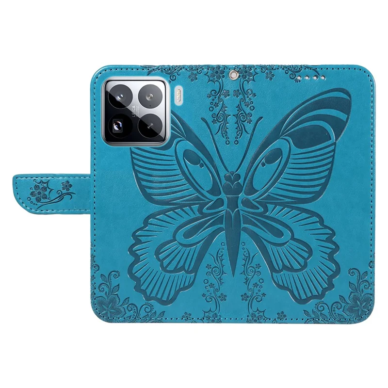 Fodral för Xiaomi 15 Pro med fjärils mönster, läder, plånbok, vikbar hölse - Blå