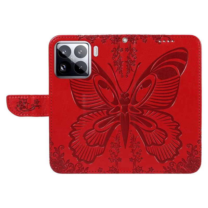 Fodral för Xiaomi 15 Pro med fjärilsmönster, läder, plånbok, vikbar hölse - Röd