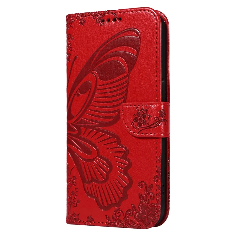 Fodral för Xiaomi 15 Pro med fjärilsmönster, läder, plånbok, vikbar hölse - Röd