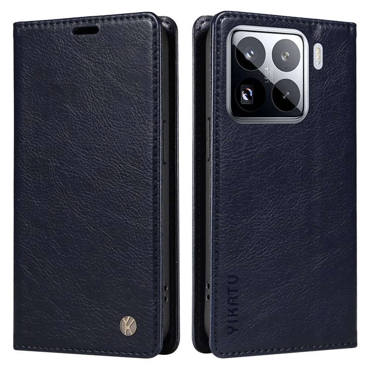 Custodia YIKATU YK-006 per Xiaomi 15 Pro, chiusura magnetica, cover in pelle con texture a grana di litchi - Blu navy