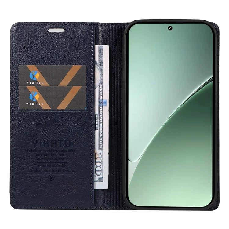 Custodia YIKATU YK-006 per Xiaomi 15 Pro, chiusura magnetica, cover in pelle con texture a grana di litchi - Blu navy