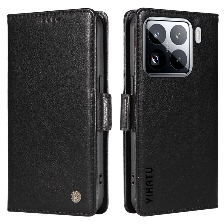 Capa YIKATU YK-007 para Xiaomi 15 Pro, com fivela lateral, em couro PU e textura de lichia - Preta
