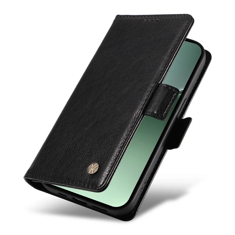 Capa YIKATU YK-007 para Xiaomi 15 Pro, com fivela lateral, em couro PU e textura de lichia - Preta