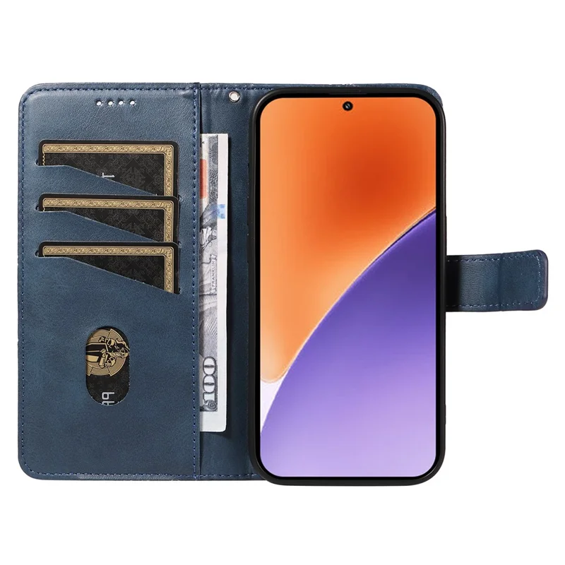 For Xiaomi 15 Case Leather Geometric Line Wallet Phone Cover with Wrist Strap - Blue