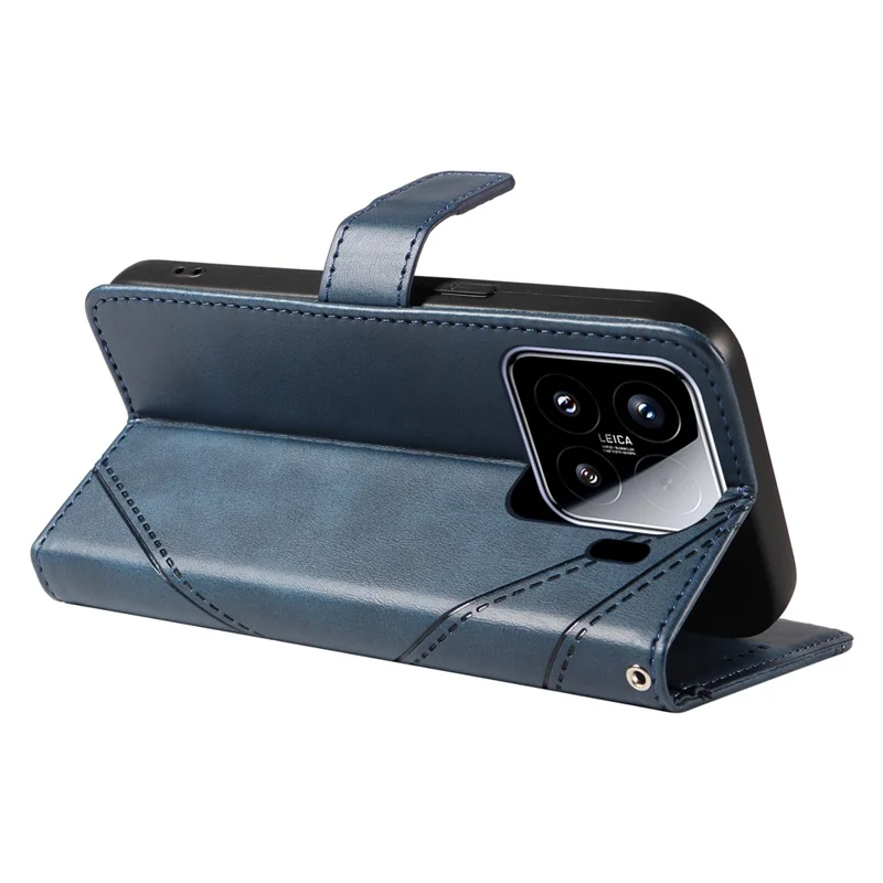 For Xiaomi 15 Case Leather Geometric Line Wallet Phone Cover with Wrist Strap - Blue