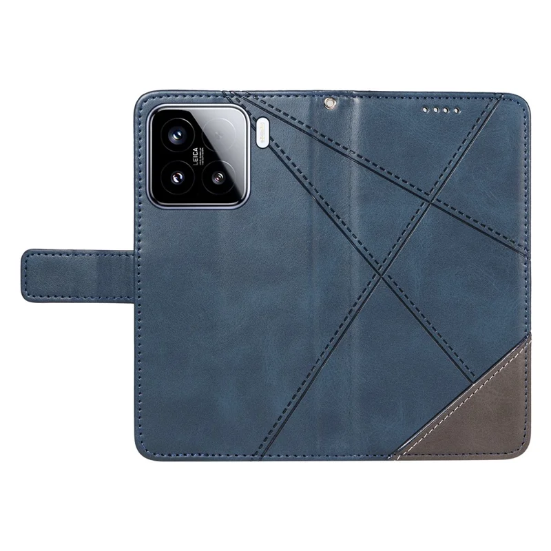 For Xiaomi 15 Case Leather Geometric Line Wallet Phone Cover with Wrist Strap - Blue