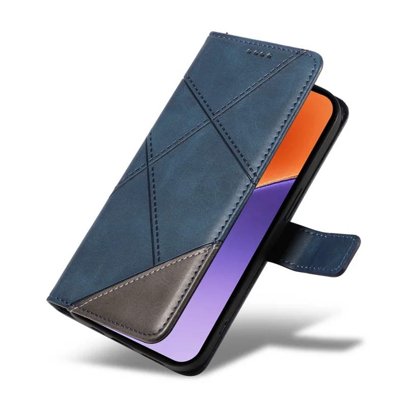 For Xiaomi 15 Case Leather Geometric Line Wallet Phone Cover with Wrist Strap - Blue