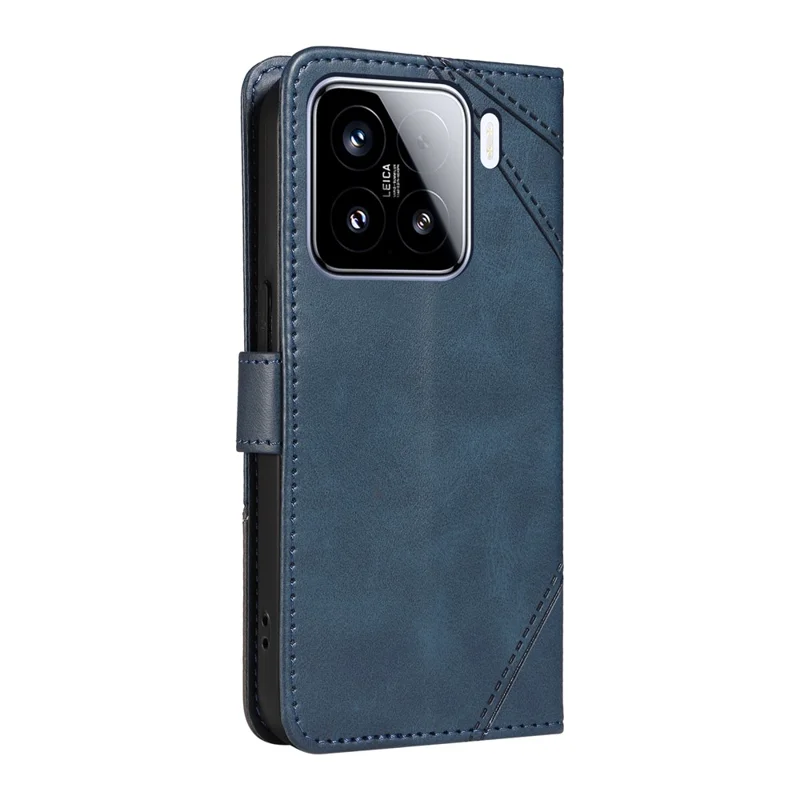 For Xiaomi 15 Case Leather Geometric Line Wallet Phone Cover with Wrist Strap - Blue