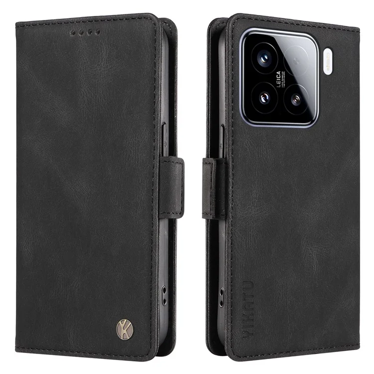 Чехол-кошелек YIKATU YK-005 для Xiaomi 15, кожаный, с тактильным ощущением - черный