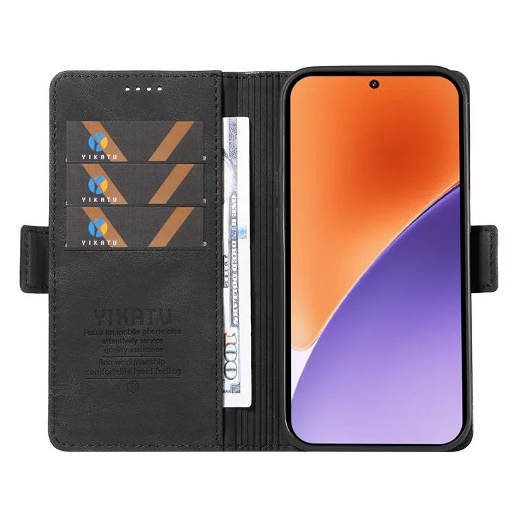 Чехол-кошелек YIKATU YK-005 для Xiaomi 15, кожаный, с тактильным ощущением - черный