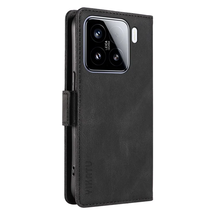 Чехол-кошелек YIKATU YK-005 для Xiaomi 15, кожаный, с тактильным ощущением - черный