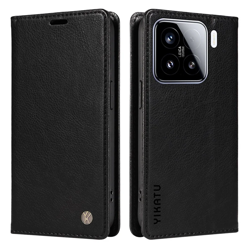 YIKATU YK-006 til Xiaomi 15 Taske med Magnetlukning Læder Telefonbeskyttelse med Litchi-tekstur - Sort