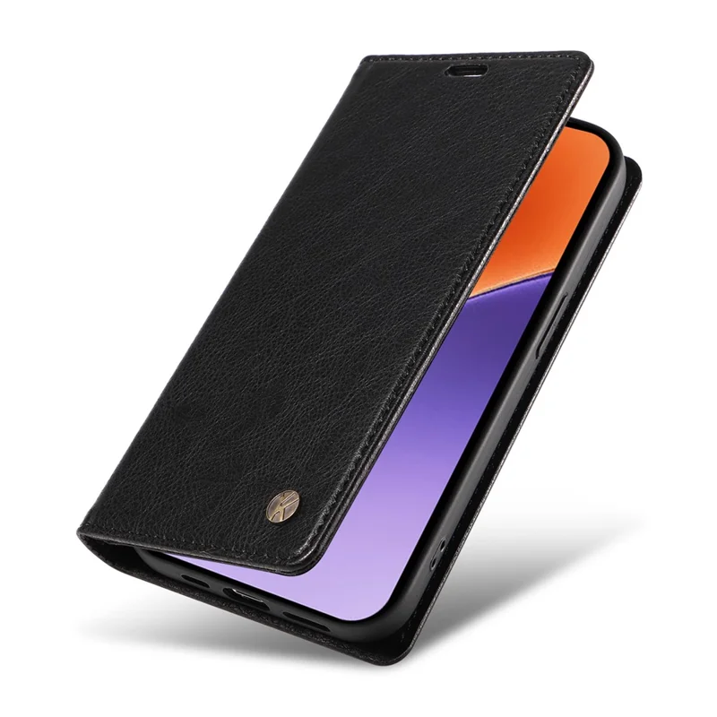 YIKATU YK-006 til Xiaomi 15 Taske med Magnetlukning Læder Telefonbeskyttelse med Litchi-tekstur - Sort