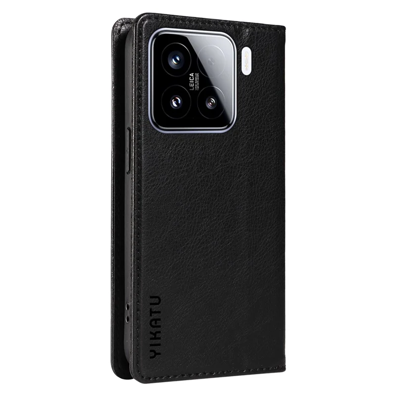 YIKATU YK-006 til Xiaomi 15 Taske med Magnetlukning Læder Telefonbeskyttelse med Litchi-tekstur - Sort