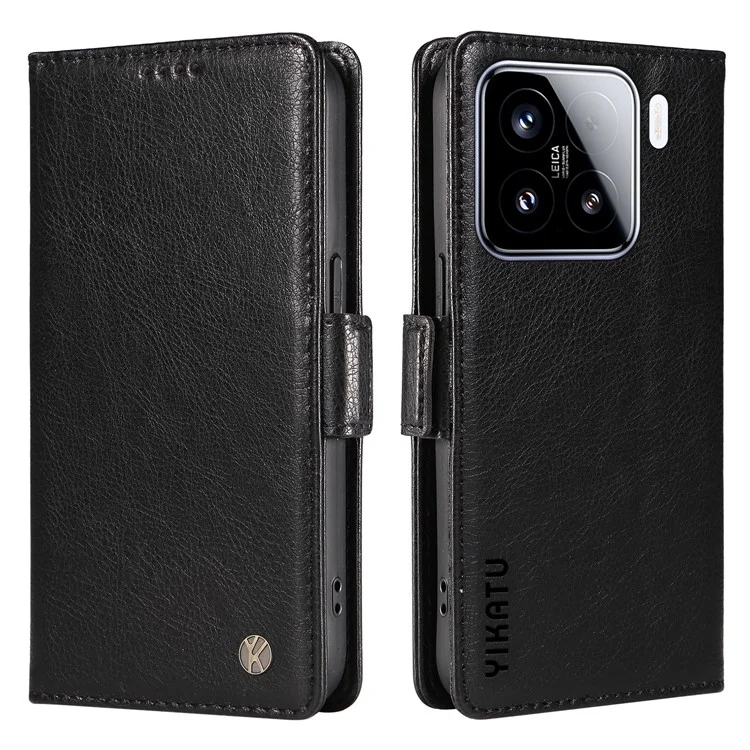 YIKATU YK-007 Чехол для Xiaomi 15 с боковой пряжкой, кожаный чехол с текстурой личи - черный