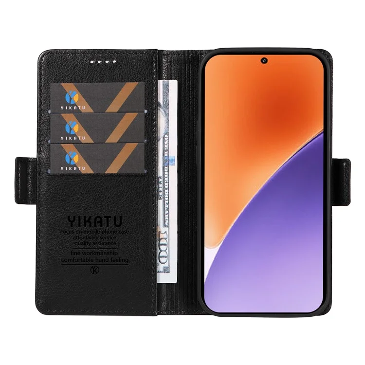 YIKATU YK-007 Чехол для Xiaomi 15 с боковой пряжкой, кожаный чехол с текстурой личи - черный