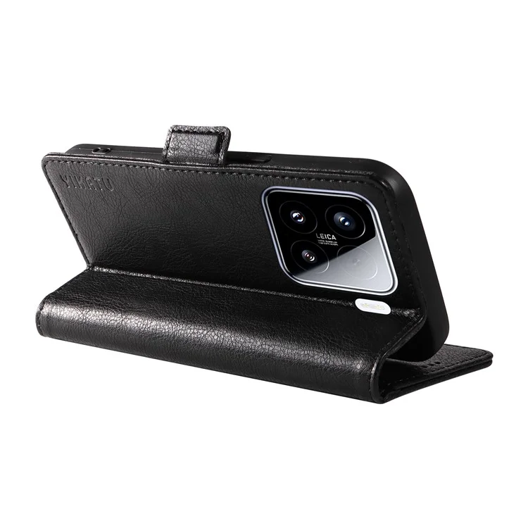 YIKATU YK-007 Чехол для Xiaomi 15 с боковой пряжкой, кожаный чехол с текстурой личи - черный
