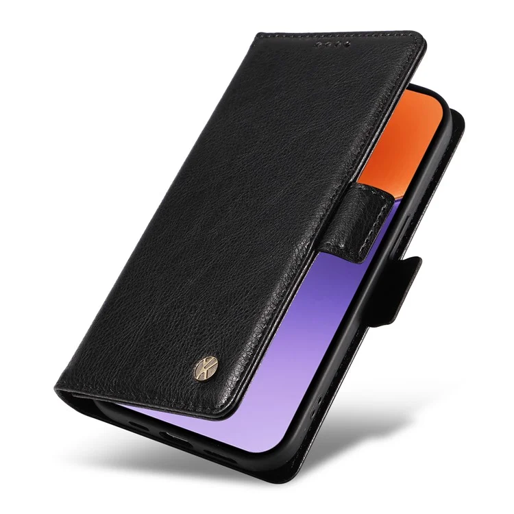 YIKATU YK-007 Чехол для Xiaomi 15 с боковой пряжкой, кожаный чехол с текстурой личи - черный